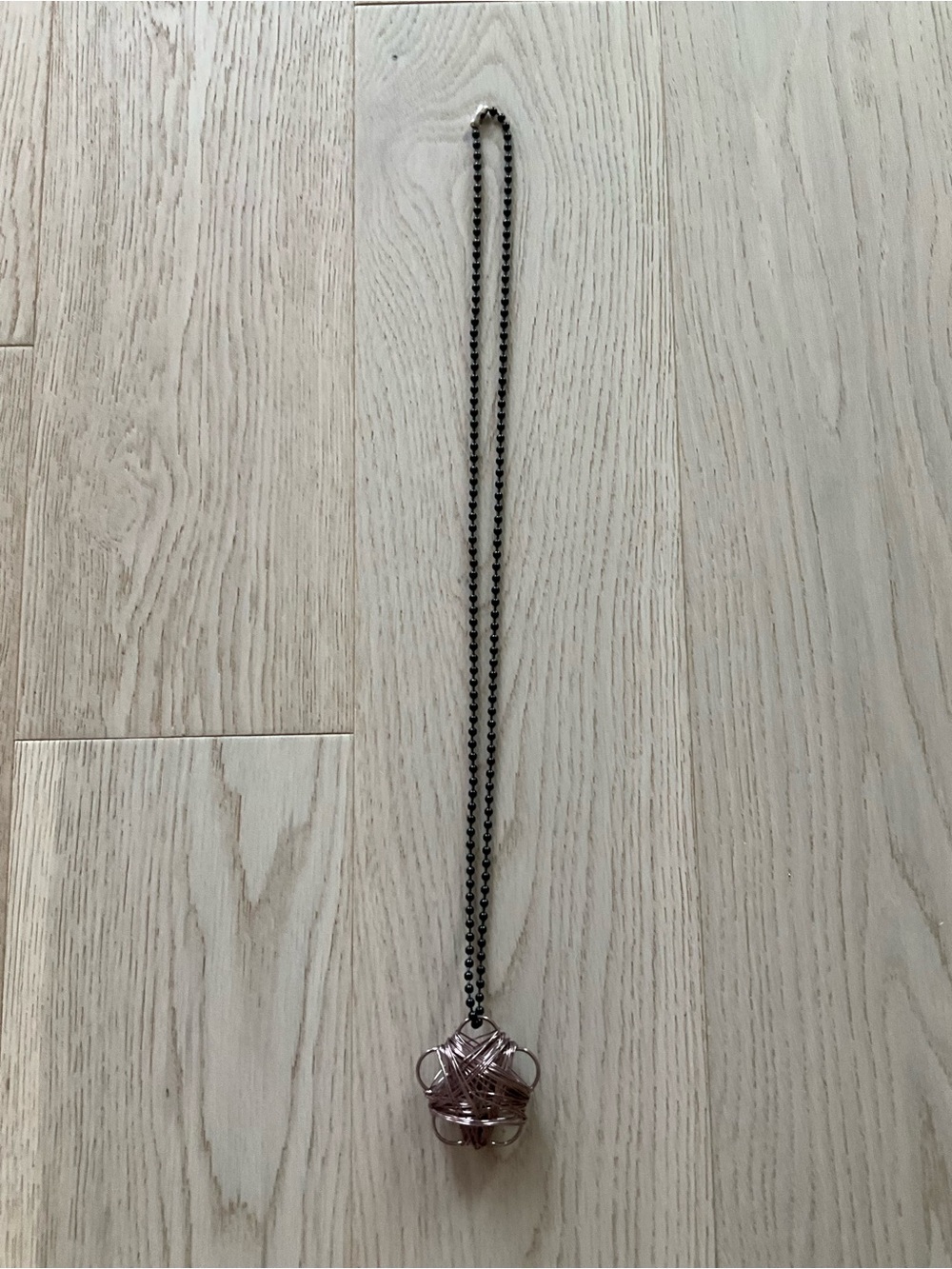 Brown Floral Wire Pendant Necklace on Black Ball Chain